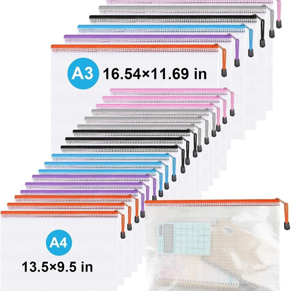 Mesh Zipper Pouches,Zipper Bags A3 A4 Size,Puzzle Storage Bags for Classroom Org